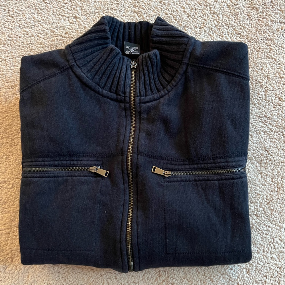 Calvin Klein Men’s Full Zip Ribbed Sweatshirt. Size: Medium, Color: Navy Blue
